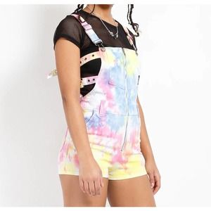 Tripp NYC Festival Tie Dye Buckle Short Overall Size Small